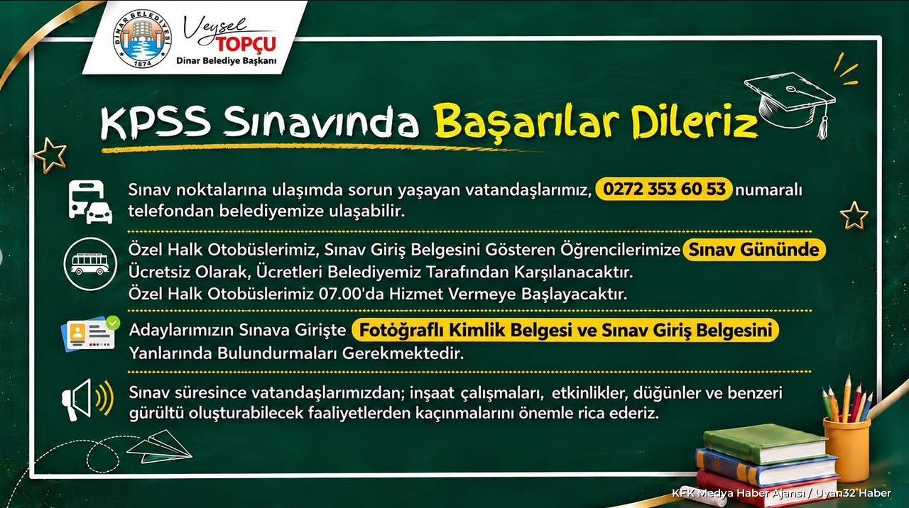 Dinar'da KPSS Adaylarına Müjde: Otobüs Seferleri Ücretsiz Oldu