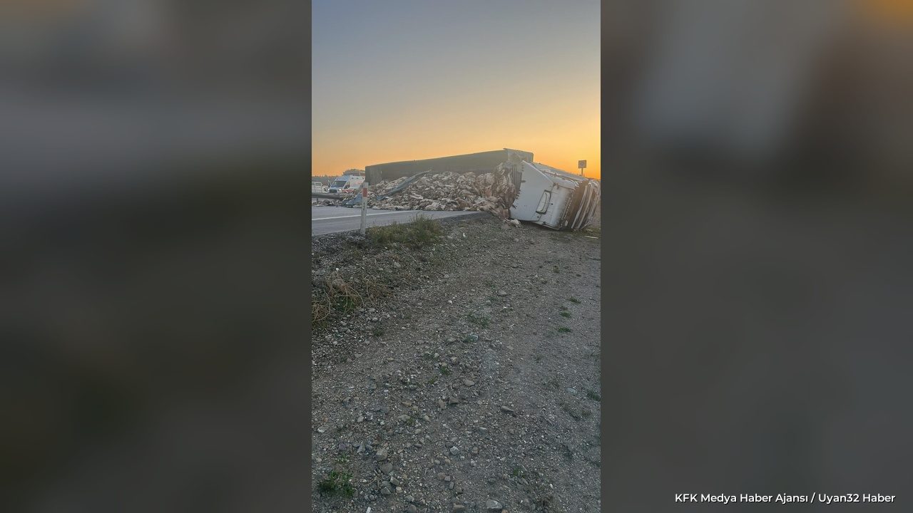 Isparta'da Deri Yüklü TIR Devrildi