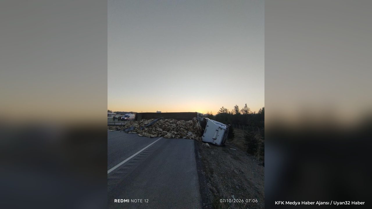 Isparta'da Deri Yüklü TIR Devrildi - Detay 4