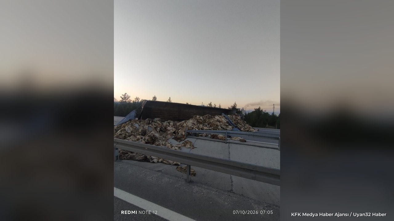 Isparta'da Deri Yüklü TIR Devrildi - Detay 5