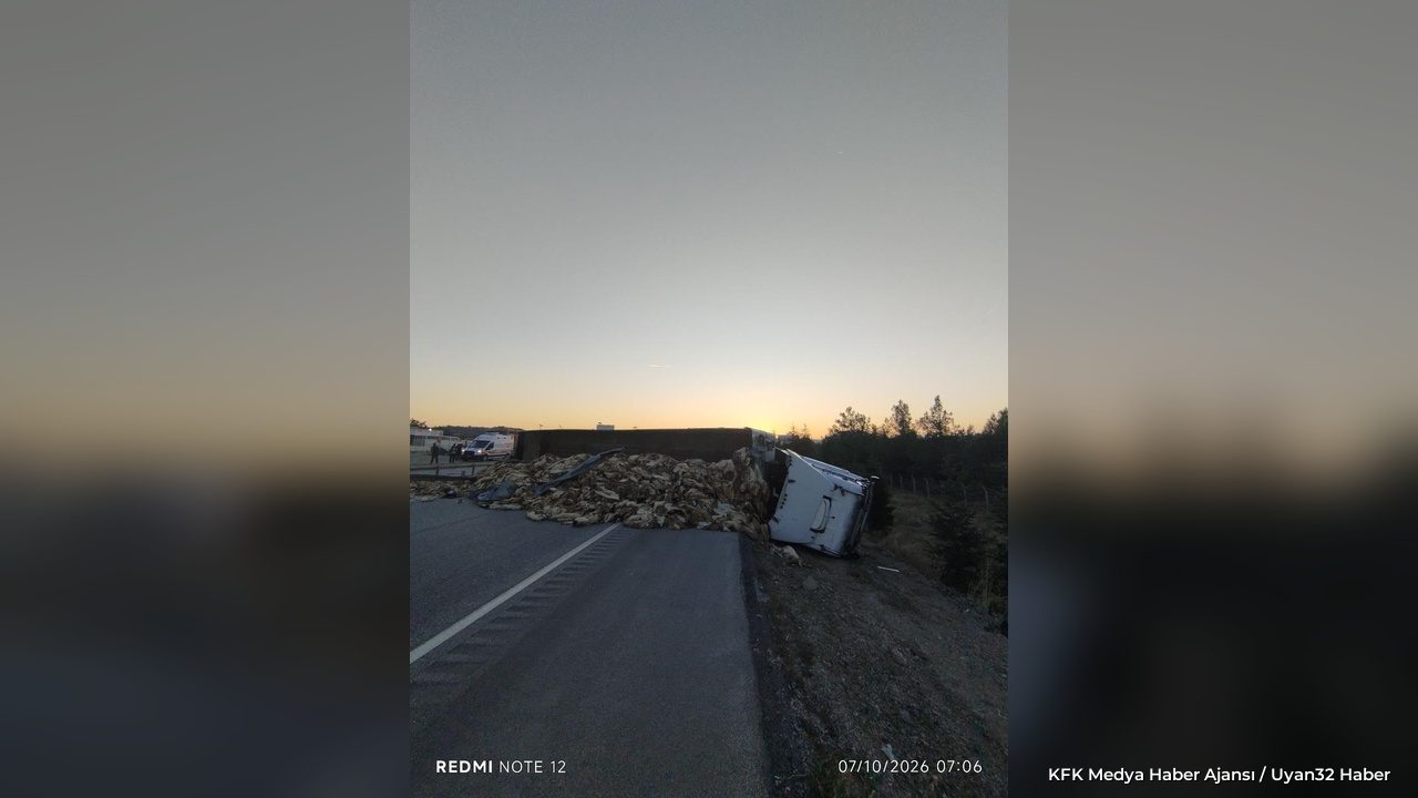 Isparta'da Deri Yüklü TIR Devrildi - Detay 6