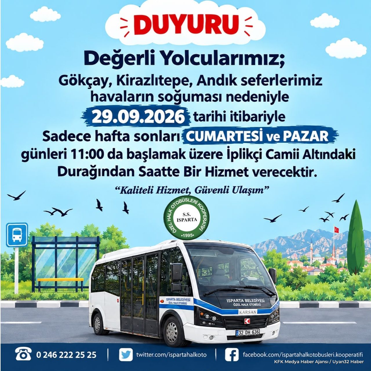 Isparta Özel Halk Otobüsleri Sefer Düzenlemesi: Yeni Hat Saatleri